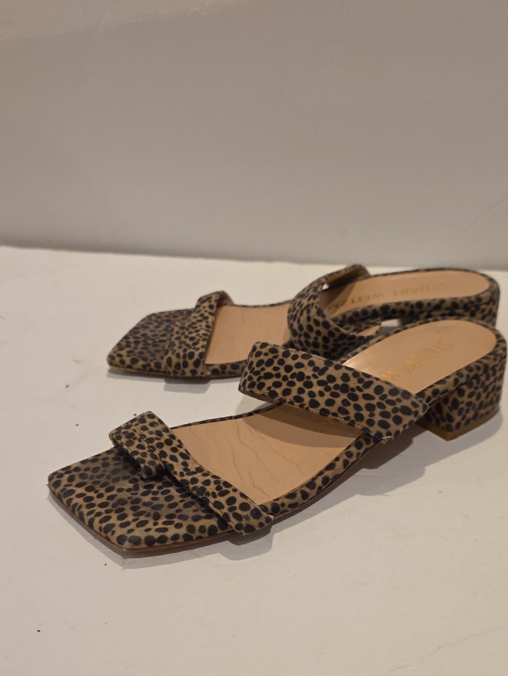 Stuart Weitzman Leopard Print Block Heel Sandals Square Toe Trendy Size 9 Shoes - Picture 5 of 9